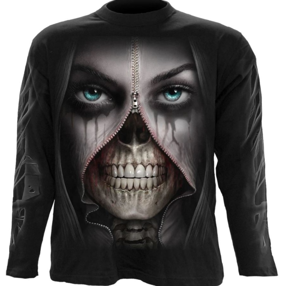 Zipped gothic girl mens t shirt long sleeve new
